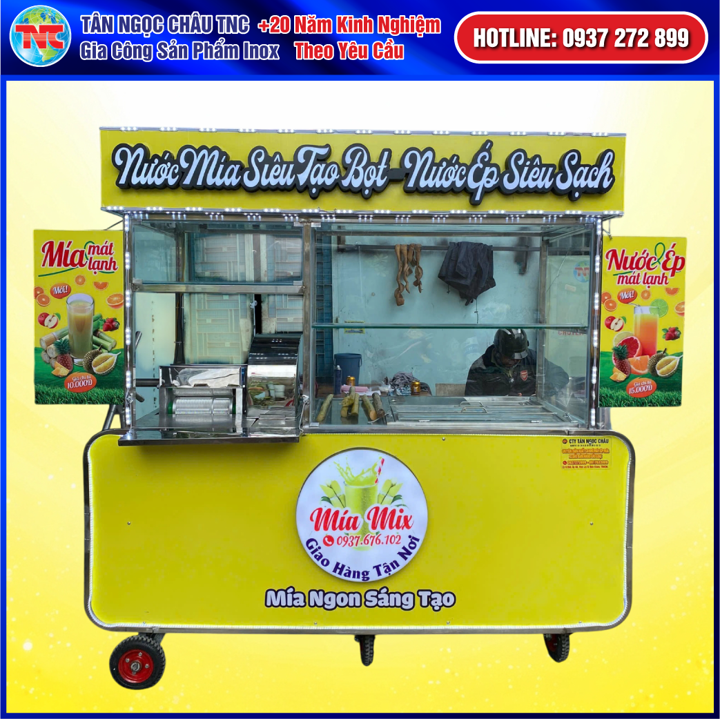 Siêu Xe Nước Mía Truyền Thống 1m8 Tân Ngọc Châu – Chữ Nổi Sang Trọng, Thùng Đá Âm Hiện Đại.
